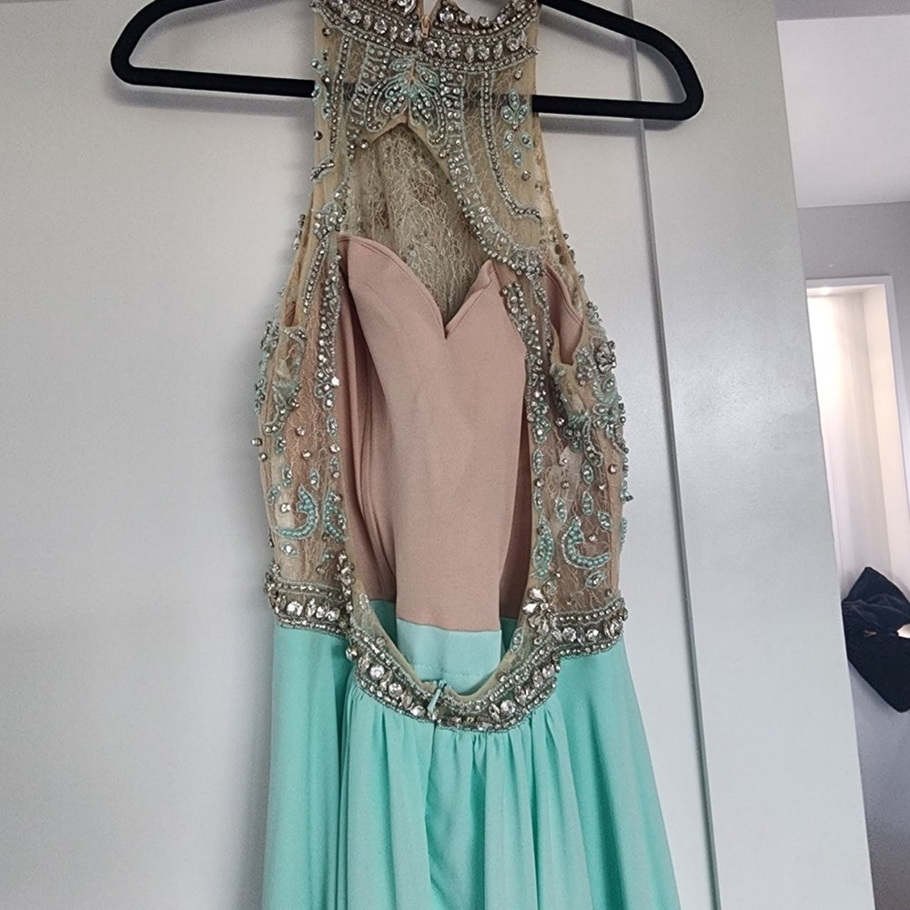 Terani Couture Blue Rhinestone Prom Dress Size 12 Backless - Picture 6 of 10
